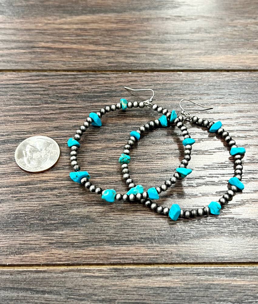 Handmade Turquoise Chip Stone Hoop Earrings