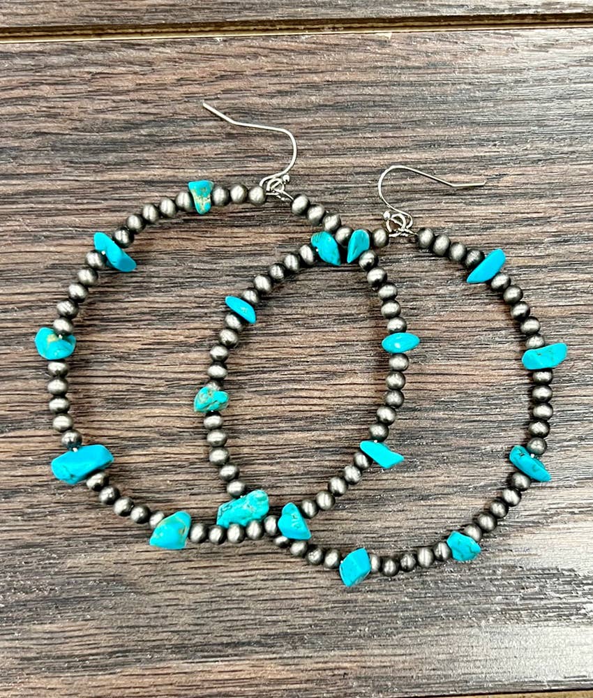 Handmade Turquoise Chip Stone Hoop Earrings