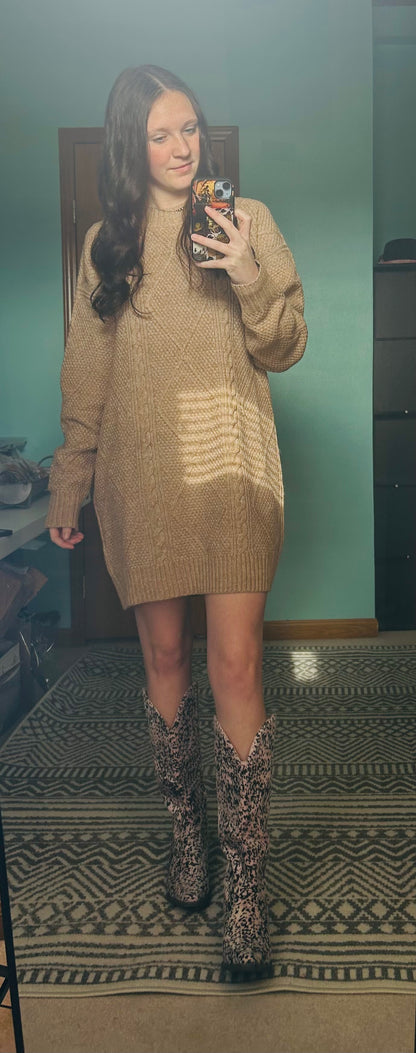 Parchment Cable Knit Sweater Dress