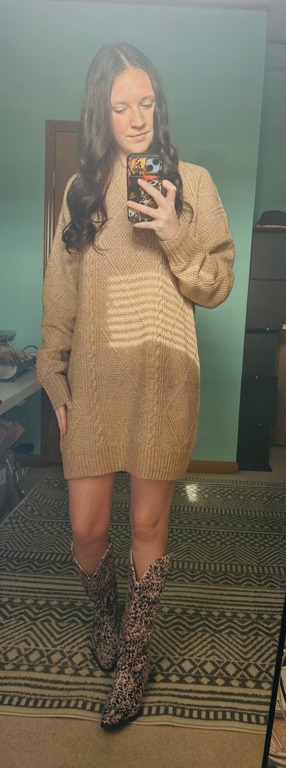 Parchment Cable Knit Sweater Dress