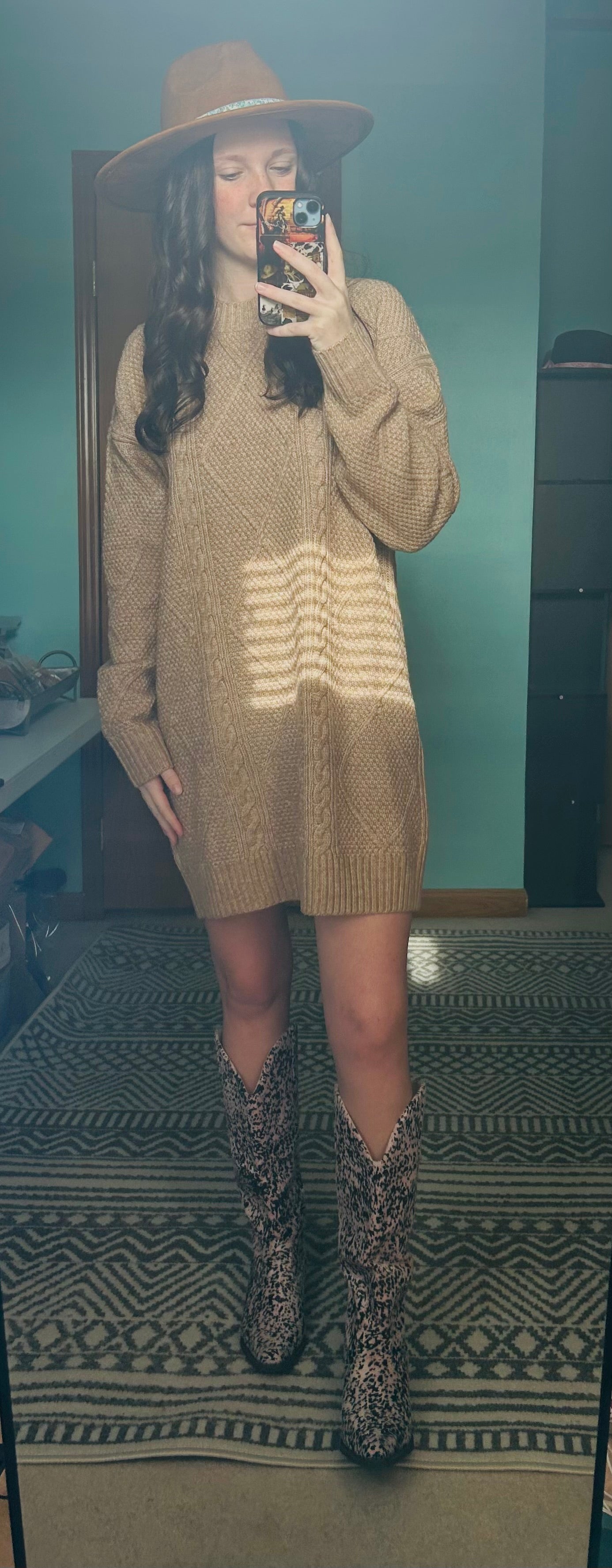 Parchment Cable Knit Sweater Dress