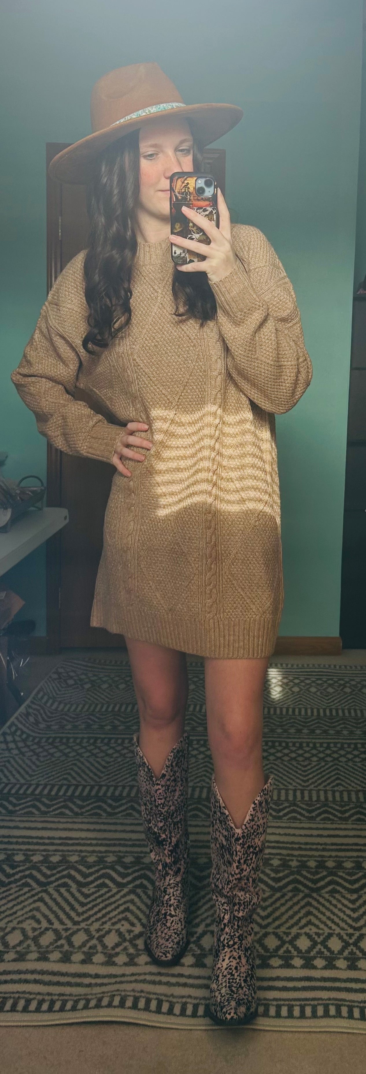 Parchment Cable Knit Sweater Dress