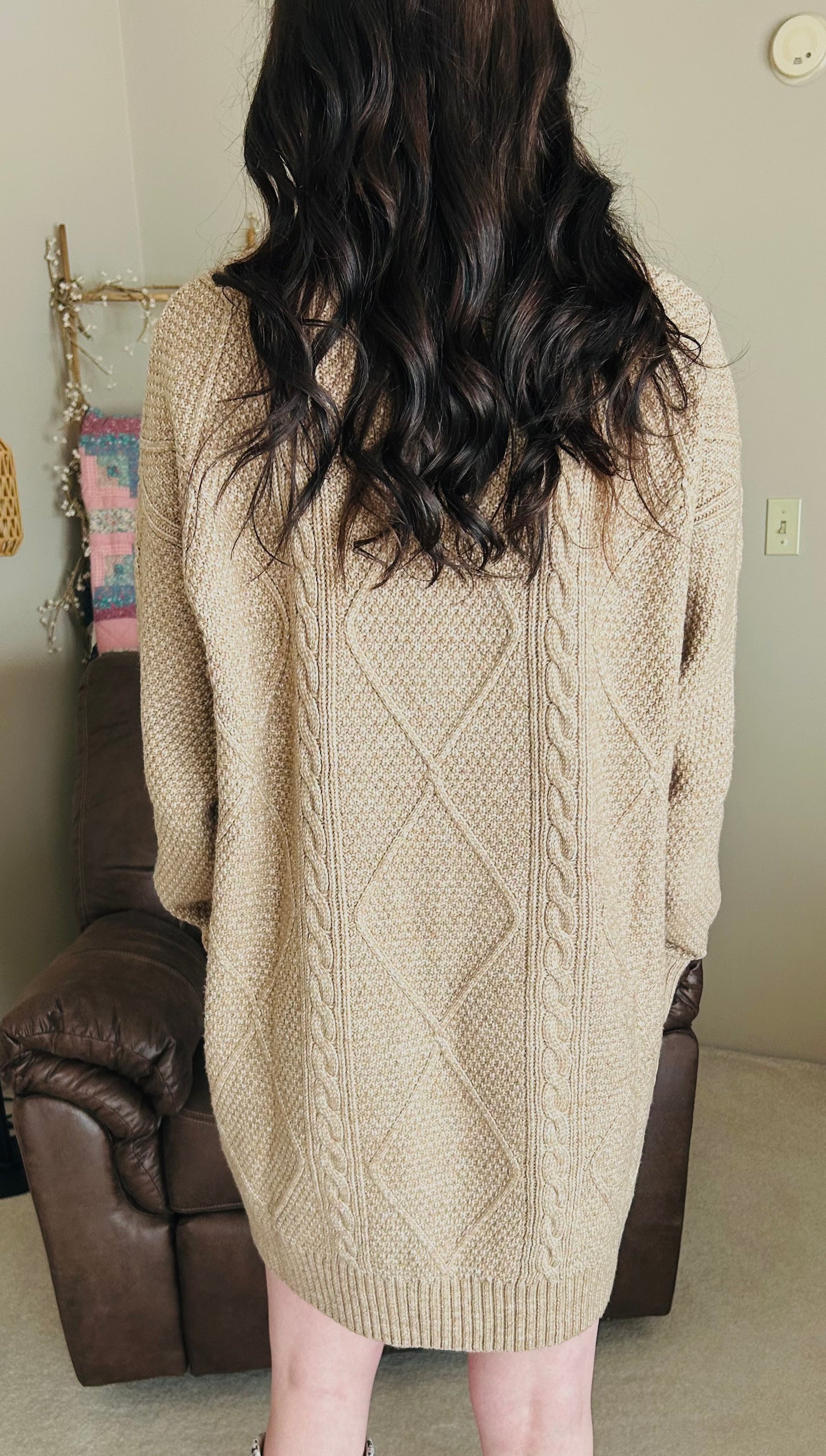 Parchment Cable Knit Sweater Dress