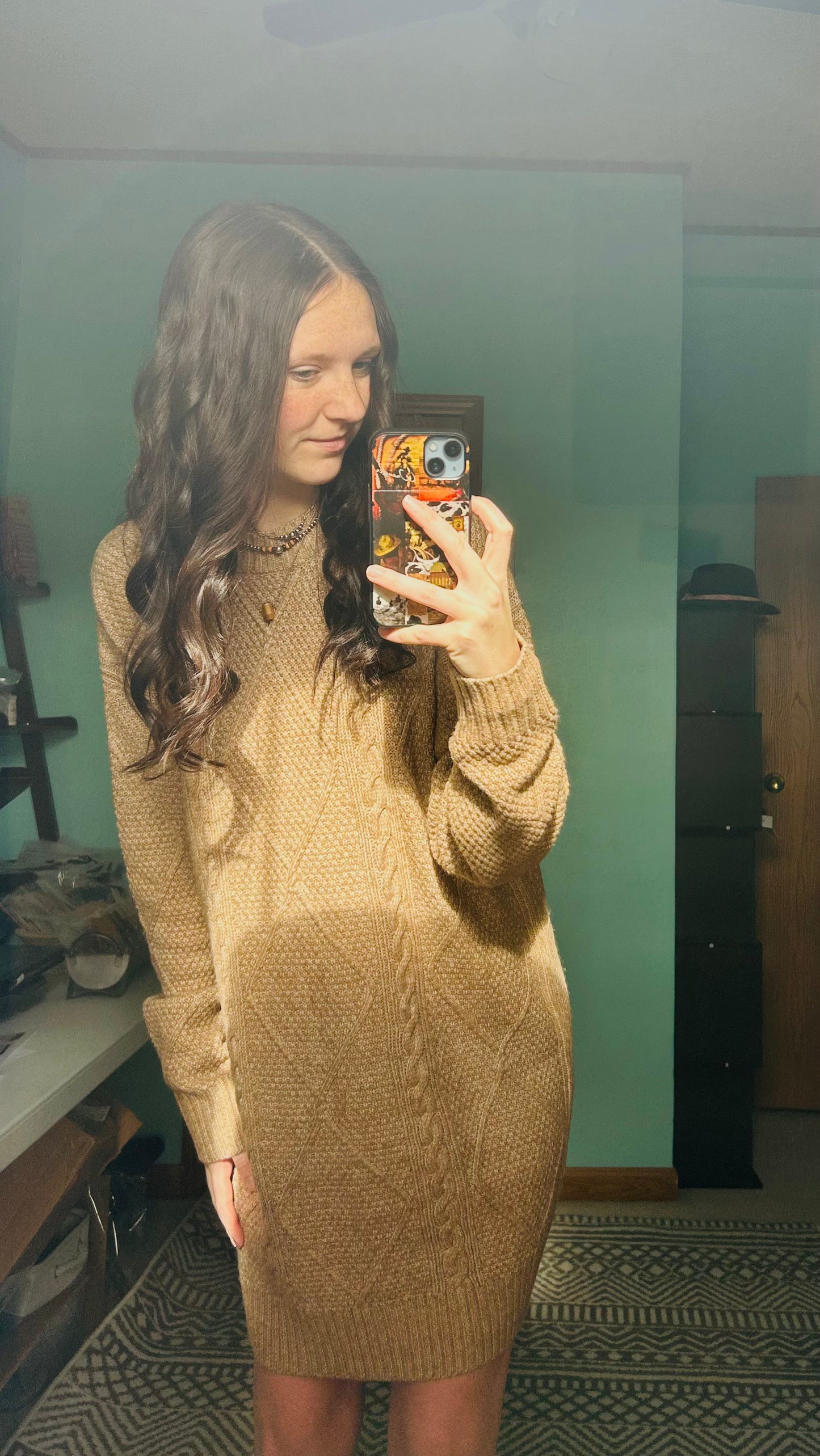 Parchment Cable Knit Sweater Dress