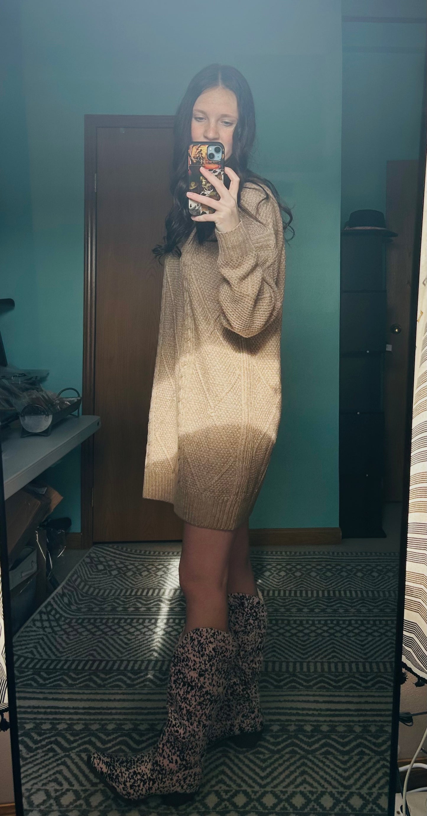 Parchment Cable Knit Sweater Dress