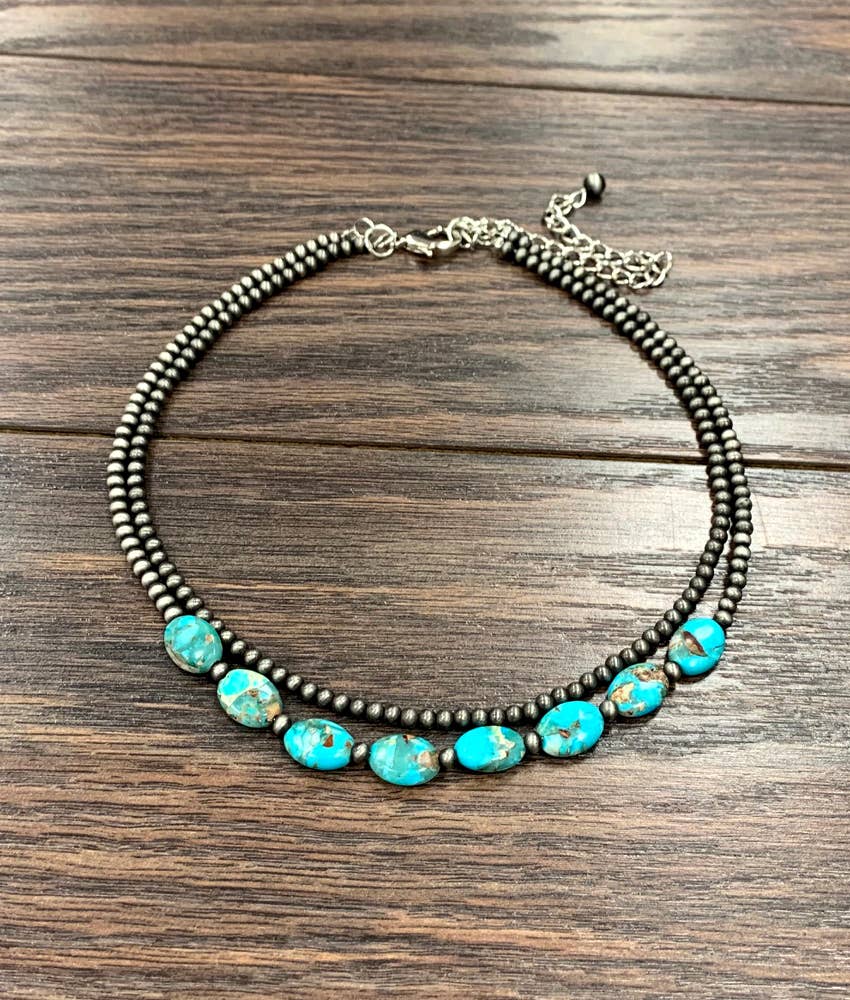 Handmade Oval Gemstone, Navajo Bead Necklace