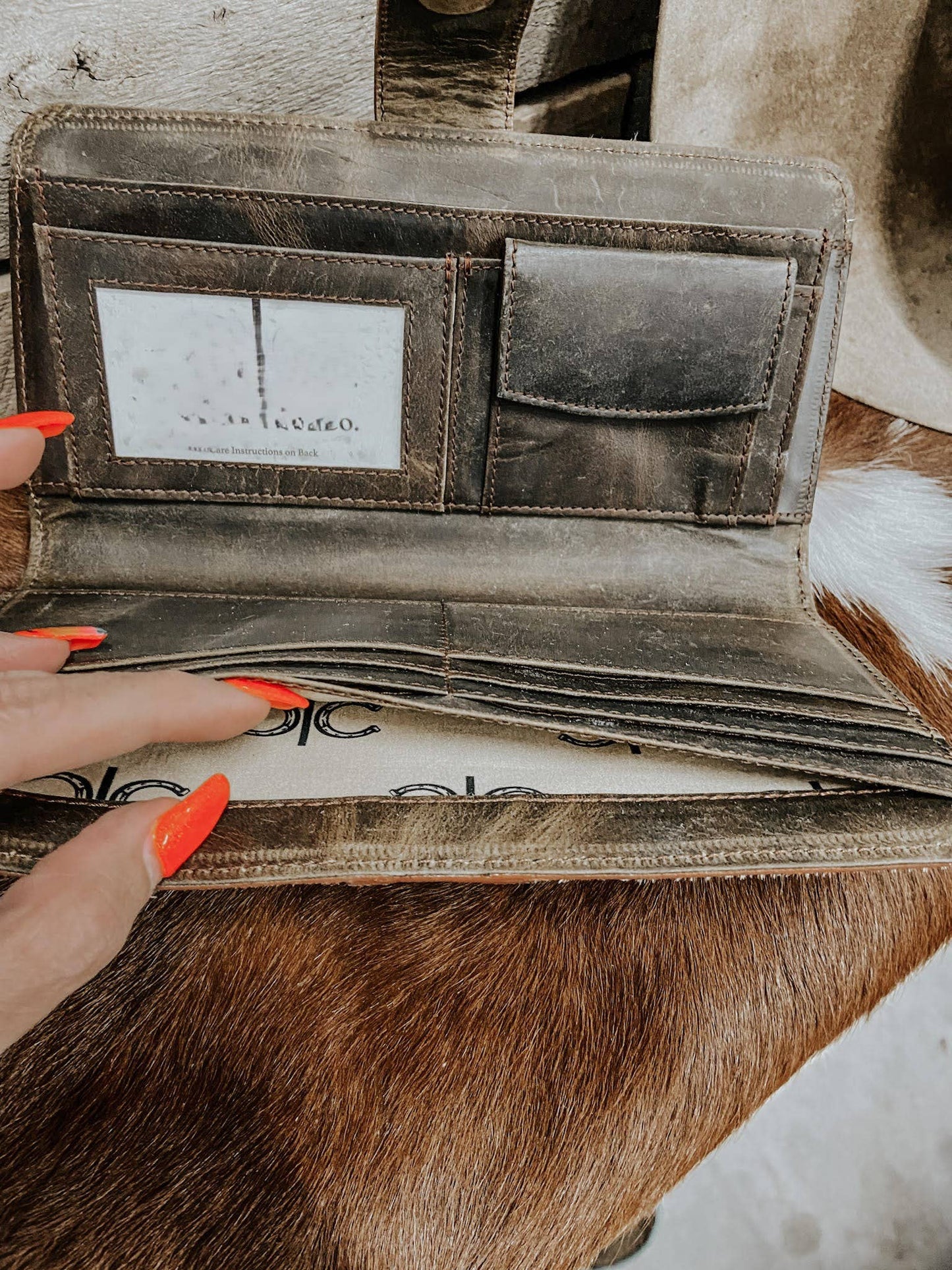 Cowhide with Tooled Leather Womens Wallet Clutch